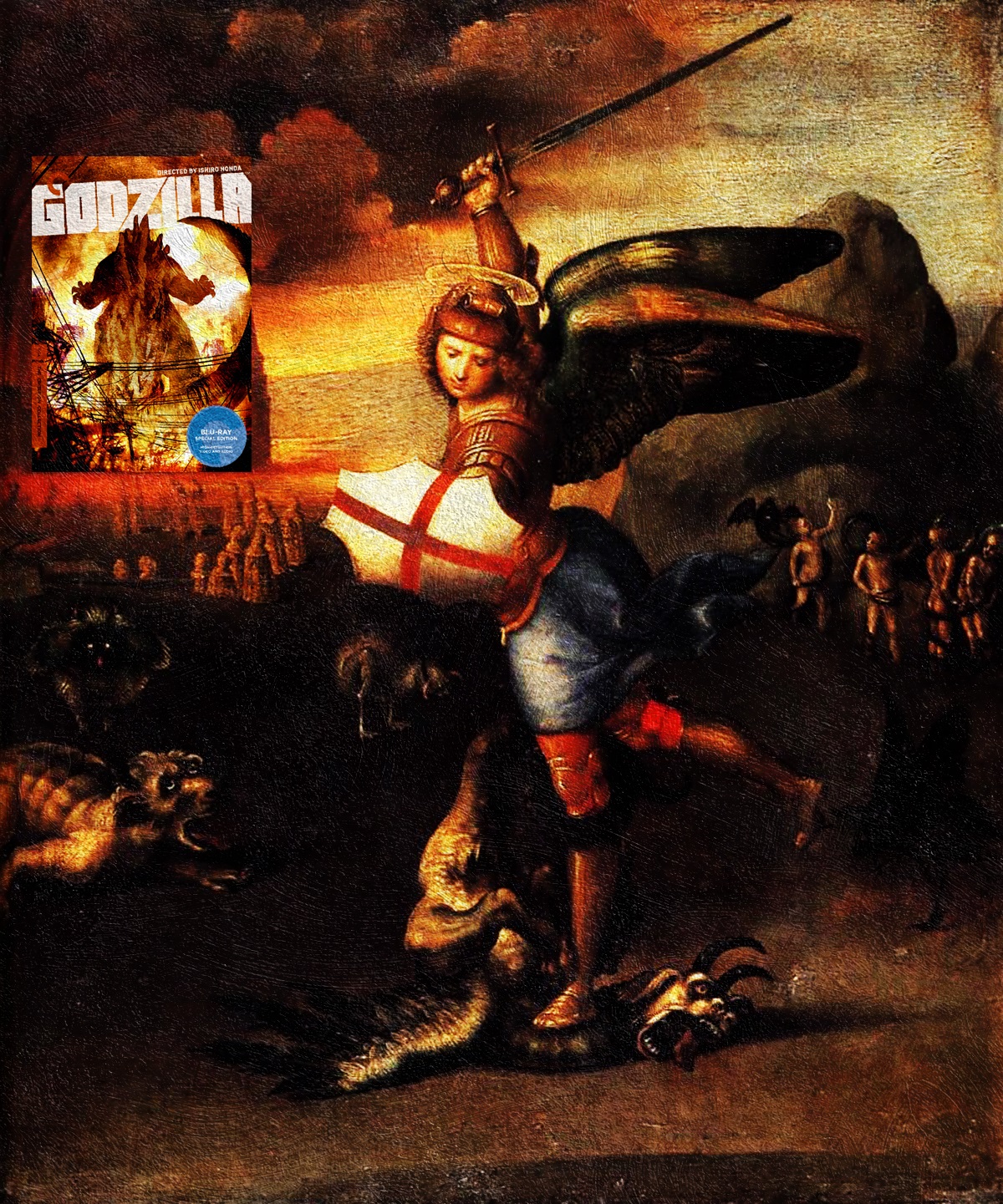 Godzilla by Ishirō Honda  + St. Michael Slaying the Devil by Raphael