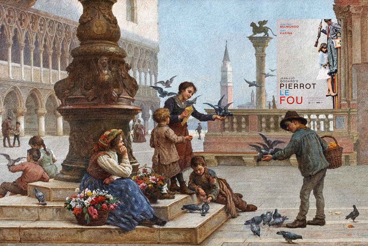 Pierrot Le Fou by Jean-Luc Godard + Feeding the pigeons by Antonio Ermolao Paoletti